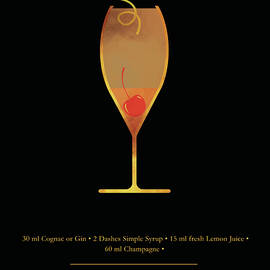 French 75 Cocktail - Classic Cocktail Print - Black and Gold - Modern, Minimal Lounge Art  by Studio Grafiikka