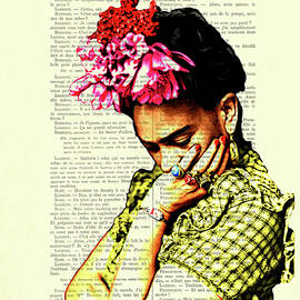 Frida Kahlo portrait in bright colors art 