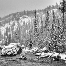 Frozen Boulders In The River in BW by Michael R Anderson