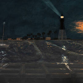 Full Moon Rise Hillsboro Lighthouse Florida  by Ken Figurski