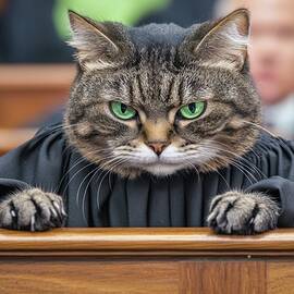 Funny Cat Art - The Honorable Feline Judge by Matthias Hauser