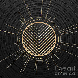 Geometric Glyph in Gold with Radial Array on Dark Gray n.0007 by Holy Rock Design