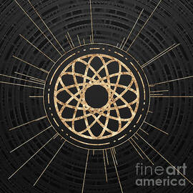 Geometric Glyph in Gold with Radial Array on Dark Gray n.0015 by Holy Rock Design