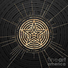 Geometric Glyph in Gold with Radial Array on Dark Gray n.0073 by Holy Rock Design
