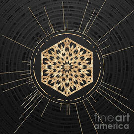 Geometric Glyph in Gold with Radial Array on Dark Gray n.0169 by Holy Rock Design