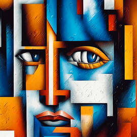 Geometric Painting Abstract Art Portrait, Tech Background Abstract, Abstract Face by MOUNIR KHALFOUF