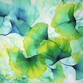 Ginkgo Leaves - Green Blue by Peggy Collins
