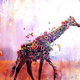 Giraffe birds and flowers  by Gull G
