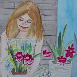 Girl with the Orchid flower pots  by Kiruthika S