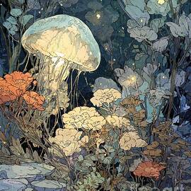 glowing jellyfish fantasy creatures Glowing Jellyfish in a Floral Underwater Realm underwater flora by Clint McLaughlin