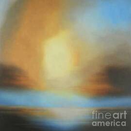 GOLDEN GLOW Painting peaceful reflection sea sky blue mediterranean clouds abstract golden horizon atmospheric inspirational abstract aquamarine art background beauty black blue brown color cool by N Akkash