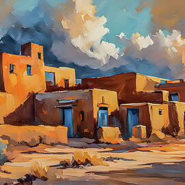 Golden Lights over Taos Pueblo Village by EP Designs by EP Designs