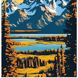 Grand Teton National Park Vintage Travel Poster by Aesthetics Store