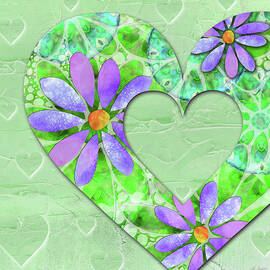 Green And Lavender Dancing Daisies Art by Sharon Cummings