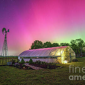 Greenhouse and Windmill Aurora by Caleb McGinn
