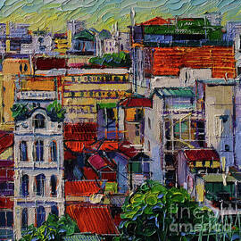 HANOI ROOFTOPS VIEW commissioned palette knife oil painting by Mona Edulesco