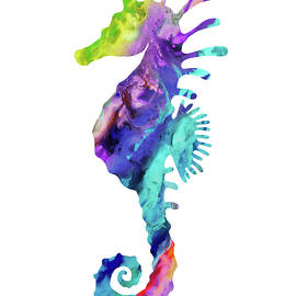 Happy Rainbow Watercolor Seahorse Silhouette II