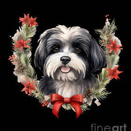 Havanese Christmas Puppy Winter Dog Wreath Red by Heidi Joyce