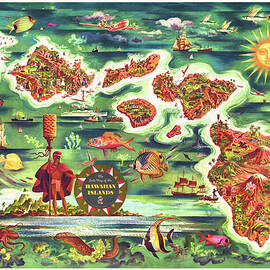 Hawaiian Islands Retro Vintage Pictorial Dole Map 1950 by Carol Japp