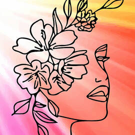 Head Of Flowers Wall Art Woman Line Drawing Line Art Flower Head Minimal Line Art Woman Flower Head  by Mounir Khalfouf
