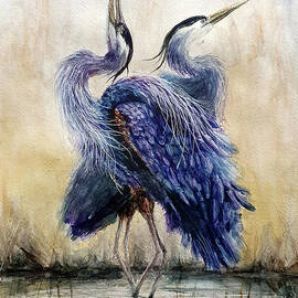 Heron's dance watercolor by Agnieszka Kowalska Rustica Art