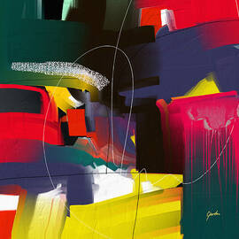 Hiding Sun - Colorful Funky Modern Abstract Painting  by iAbstractArt