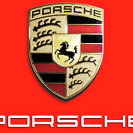 High Res Quality Porsche Logo - Hood Emblem Isolated on Colorful Red Background by Stefano Senise