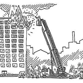 burning building drawing