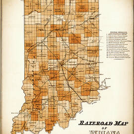 Historic Railroad Map of Indiana 1850 Sepia  by Carol Japp