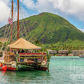 Hokulea Double Hulled Polynesian Canoe moored in Hawaii Kai Oahu by Phillip Espinasse