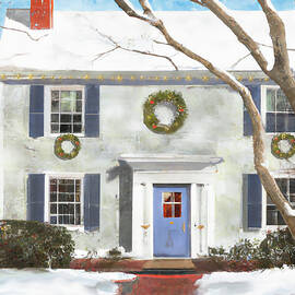 Home for the Holidays -  House with Wreaths by Alison Frank