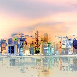 Hong Kong Skyline Abstract Panoramic  by Ammi Fong