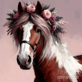 Horse with Floral Crown by Lucia Stewart