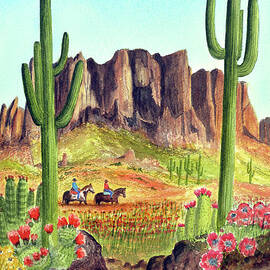 Horseback Riders At Superstition Mountain Arizona by Bill Holkham