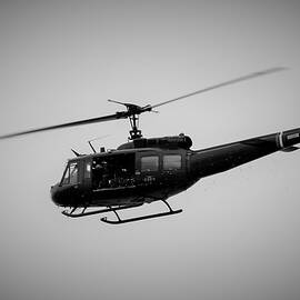 Huey Helicopter Profile In Mono  by Neil R Finlay