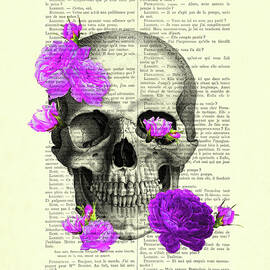 human skull and purple roses