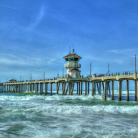 Huntington Beach Pier Panorama Southern California Seascape Surfing Art by Reid Callaway
