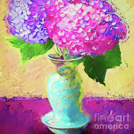 Hydrangeas In A Blue Vase by Tina LeCour