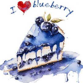 I Love Blueberry TShirt, Blueberry Cake Watercolor Painting by MOUNIR KHALFOUF