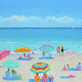 Beach scene with umbrellas - I thought that summer would last forever by Jan Matson