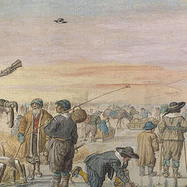 Ice scene with hunter displaying an otter to two fishermen  by Hendrick Avercamp