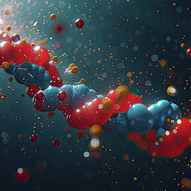 Imaginary electron microscope in faux color of mRNA  by Steve Estvanik
