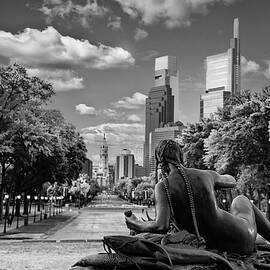 Indian Maiden Staue on the Ben Franklin Parkway in Black and Whi by Bill Cannon