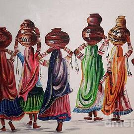 indian women painting, Rajasthani Ladies with Water Pots by Manish Vaishnav