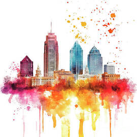 Indianapolis Indiana Skyline Watercolor Cityscape A Vibrant Skyline by Clark Leffler