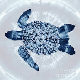 Indigo Blue Loggerhead Sea Turtle Mandala by Tina Lavoie