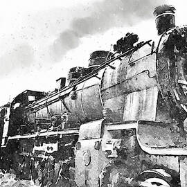 Ink Wash Vintage Train Steam Engine by Shelli Fitzpatrick