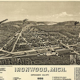 Ironwood Michigan Vintage Map Birds Eye View 1886