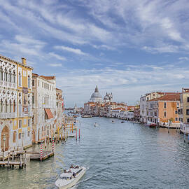  Italy, Venice, View down the Grand Canal from Ponte dell'Accademia with Basilica di Santa Maria del by Maria Heyens