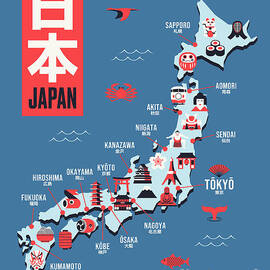 Japan Map - Flat Blue by Organic Synthesis